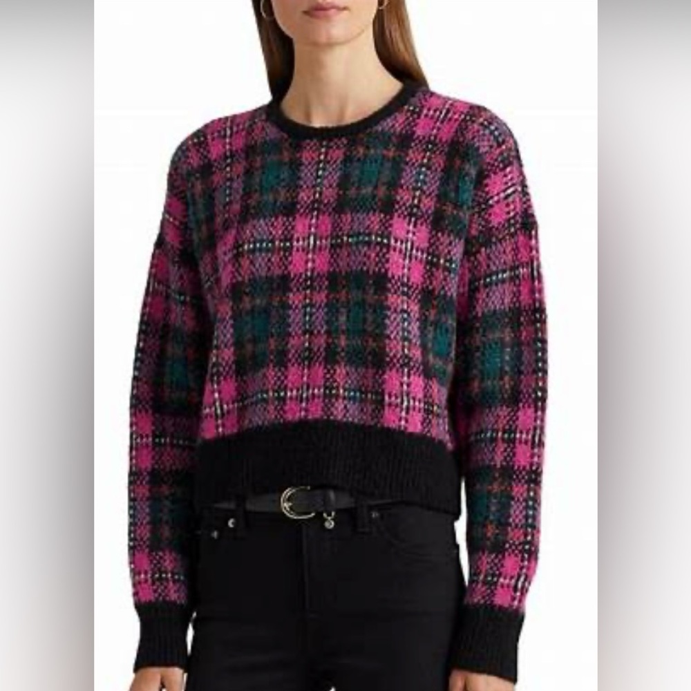 Lauren Ralph Lauren Plaid Wool Blend Crew Neck Sweater